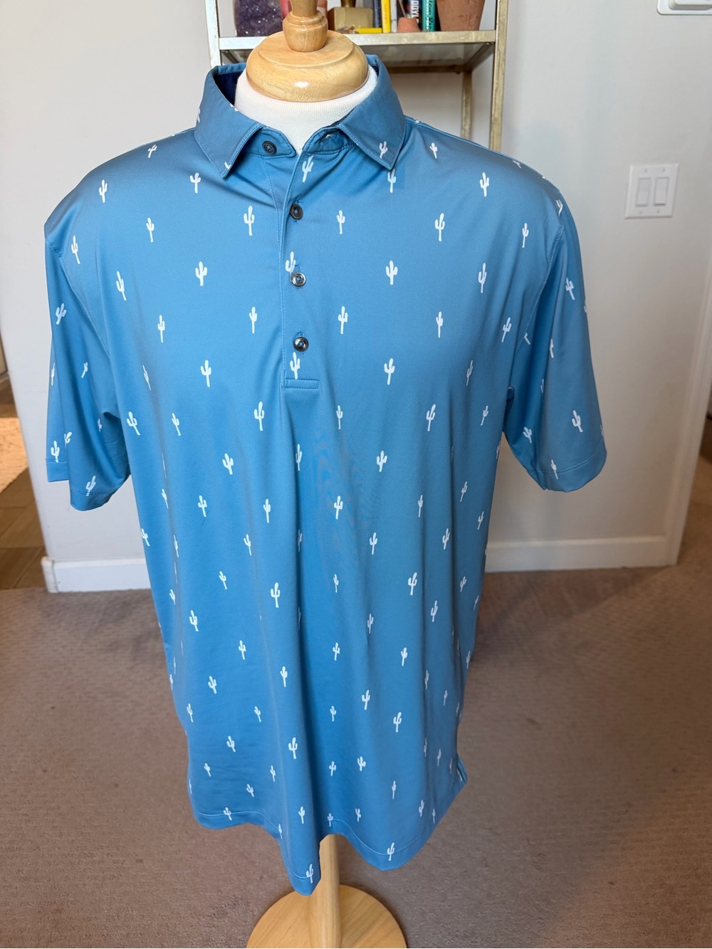 Devereux Men's Blue Cactus-Print Polo Shirt
